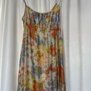 Billabong White Floral Tie-Front Dress with Blue, Orange & Green Accents